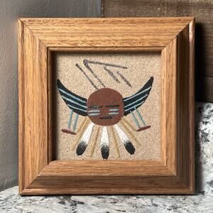 A. Begay Navajo Sandpainting 'Chiricahua Sun' Native American Art, 4x4 Signed